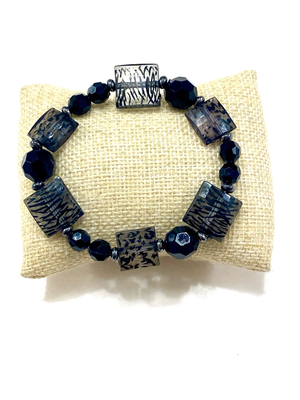 Black Zebra-Pattern Stretch Bead Bracelet